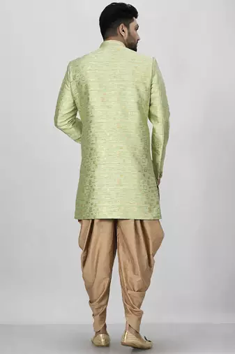 Gold green anghrakha pattern work indo western