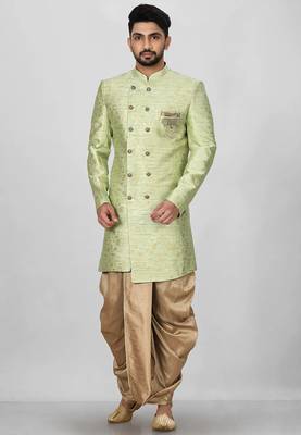 Gold green anghrakha pattern work indo western 1
