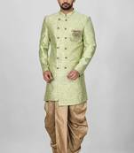 Gold green anghrakha pattern work indo western