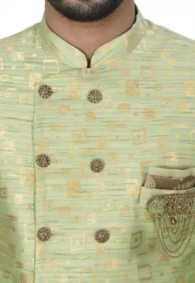 Gold green anghrakha pattern work indo western 2