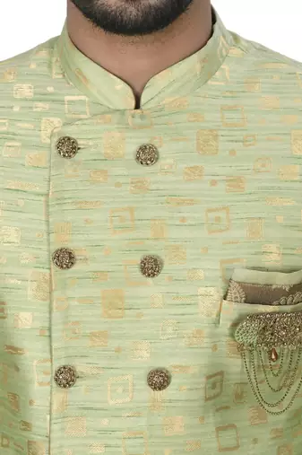 Gold green anghrakha pattern work indo western