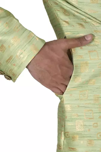 Gold green anghrakha pattern work indo western