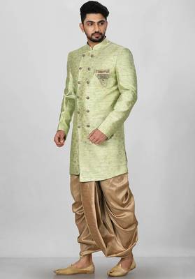 Gold green anghrakha pattern work indo western 4