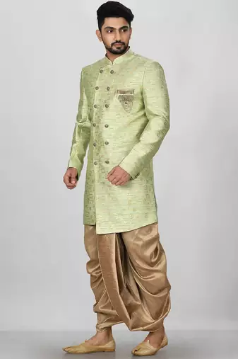 Gold green anghrakha pattern work indo western