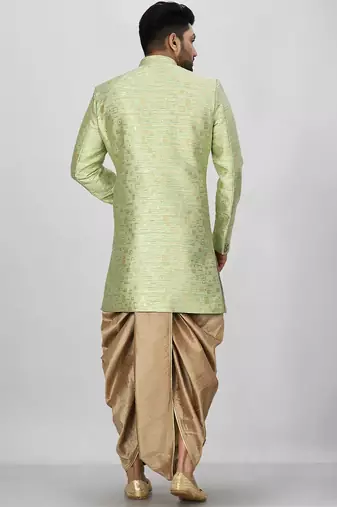 Gold green anghrakha pattern work indo western