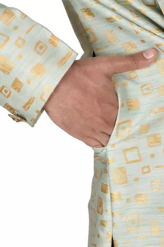 Mint green anghrakha pattern work indo western