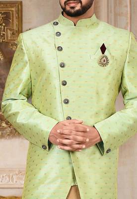 Green anghrakha pattern work indo western 3