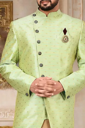 Green anghrakha pattern work indo western