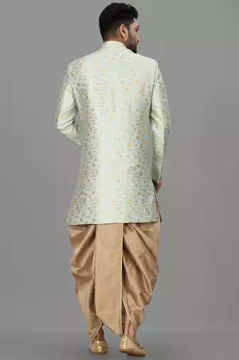 Mint green anghrakha pattern work indo western