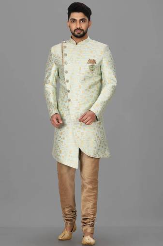 Mint green anghrakha pattern work indo western