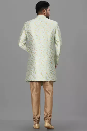Mint green anghrakha pattern work indo western