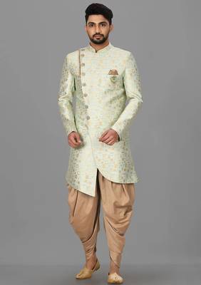 Mint green anghrakha pattern work indo western 1