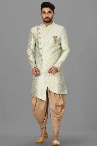 Mint green anghrakha pattern work indo western