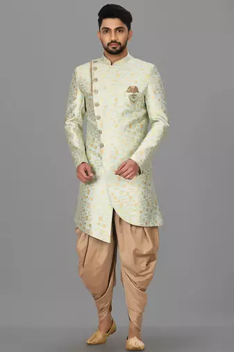 Mint green anghrakha pattern work indo western