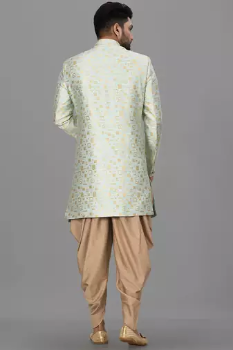 Mint green anghrakha pattern work indo western