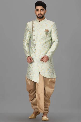 Mint green anghrakha pattern work indo western