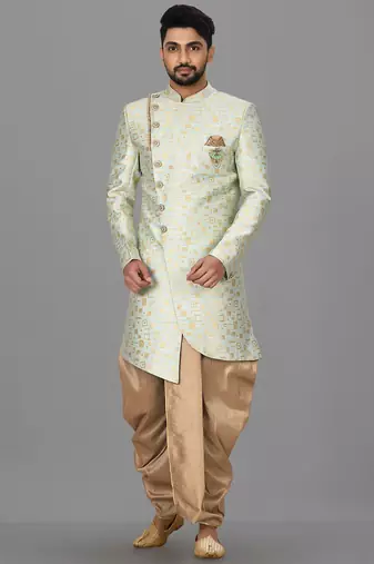 Mint green anghrakha pattern work indo western
