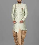 Mint green anghrakha pattern work indo western