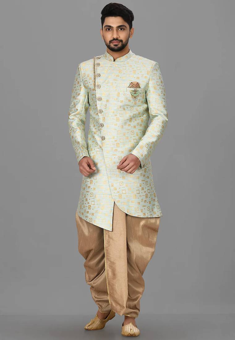 Mint green anghrakha pattern work indo western