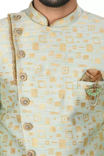 Mint green anghrakha pattern work indo western