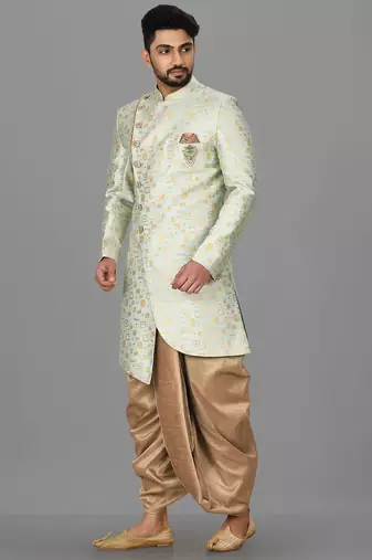 Mint green anghrakha pattern work indo western