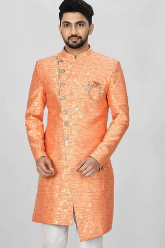 Orange anghrakha pattern work indo western