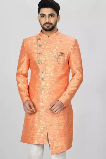 Orange anghrakha pattern work indo western