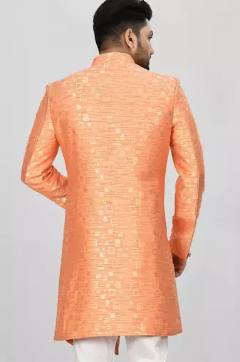 Orange anghrakha pattern work indo western