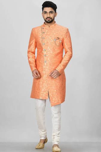 Orange anghrakha pattern work indo western