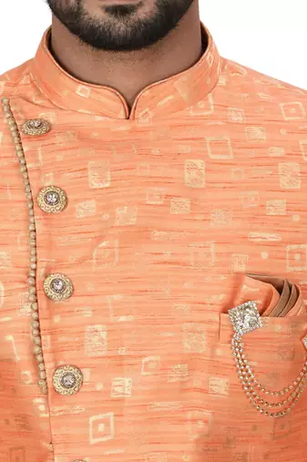 Orange anghrakha pattern work indo western