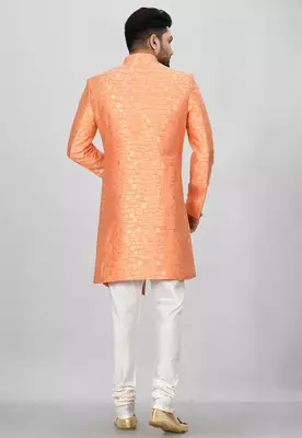 Orange anghrakha pattern work indo western 4