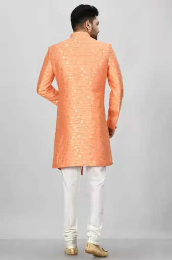 Orange anghrakha pattern work indo western
