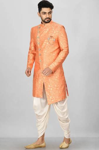 Orange anghrakha pattern work indo western