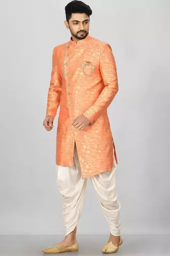 Orange anghrakha pattern work indo western