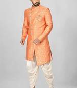 Orange anghrakha pattern work indo western
