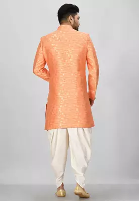 Orange anghrakha pattern work indo western 4