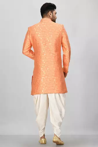 Orange anghrakha pattern work indo western