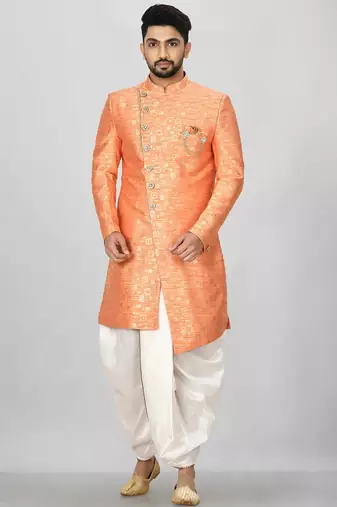 Orange anghrakha pattern work indo western