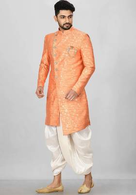 Orange anghrakha pattern work indo western 4