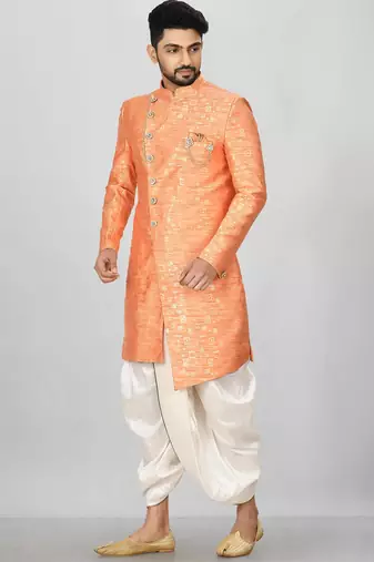 Orange anghrakha pattern work indo western