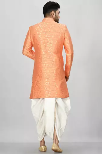 Orange anghrakha pattern work indo western