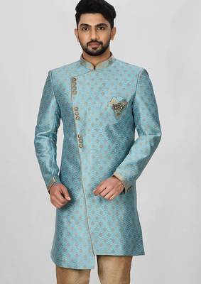 Sky blue anghrakha pattern work indo western 2