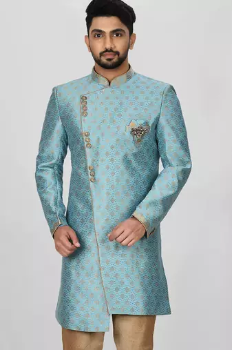 Sky blue anghrakha pattern work indo western