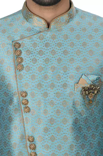 Sky blue anghrakha pattern work indo western