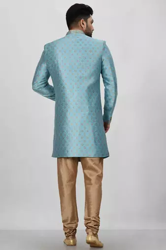 Sky blue anghrakha pattern work indo western