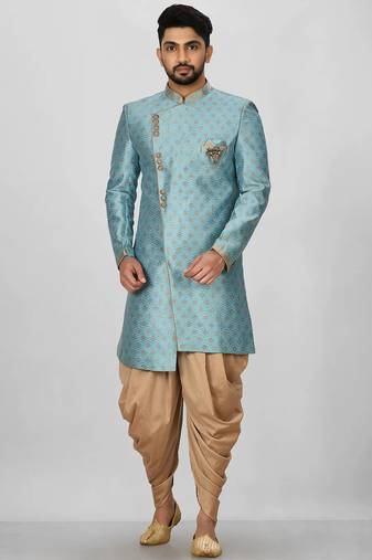 Sky blue anghrakha pattern work indo western