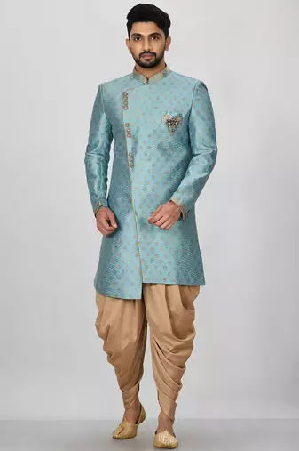 Sky blue anghrakha pattern work indo western