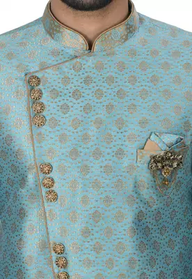 Sky blue anghrakha pattern work indo western 2