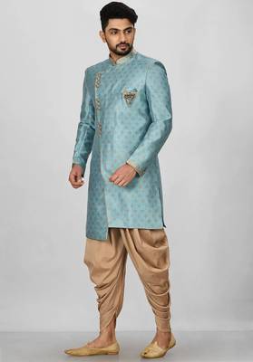 Sky blue anghrakha pattern work indo western 3