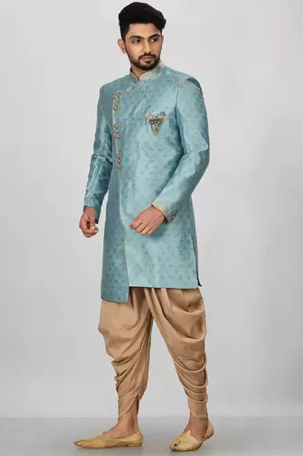 Sky blue anghrakha pattern work indo western